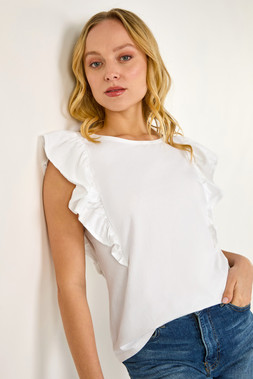 Roman Dusk Ruffle Detail Stretch T-Shirt