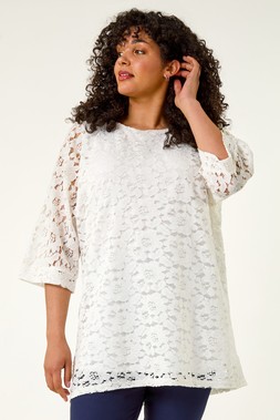 Roman Curve White Lace Front Stretch Top