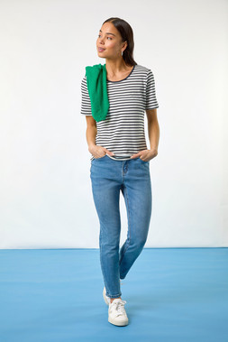 Roman Petite Denim Skinny Stretch Jean & Stripe Short Sleeve Stretch Top