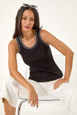 Roman Dusk Black Contrast Stitch Vest Top