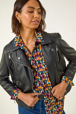 Roman Orange Geo Print Stretch Top