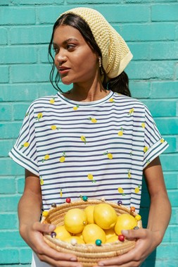 Roman Navy Stripe Lemon Printed Top