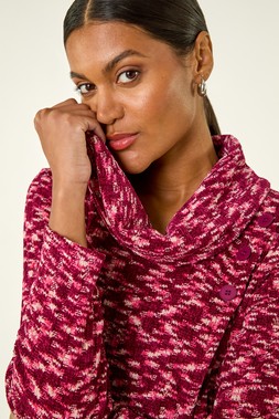 Roman Wine Chenille Cowl Neck Tunic Top