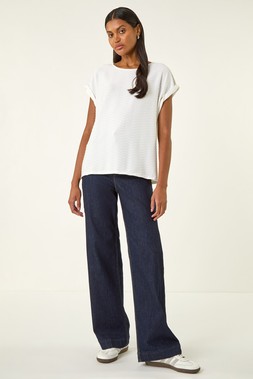 Roman Ivory Textured Short Sleeve Stretch T-Shirt