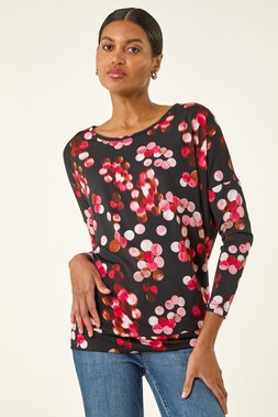 Roman Red Spot Print Band Hem Top