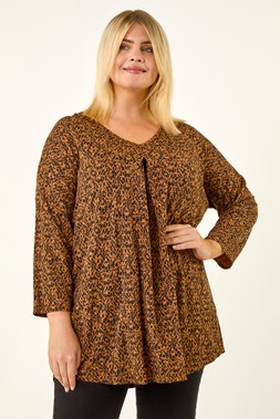 Roman Curve Spot Print V-Neck Tunic Top