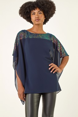 Roman Sequin Yoke Contrast Chiffon Top