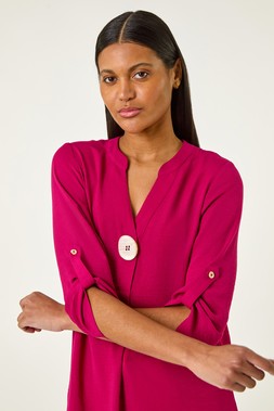 Roman Cerise V-Neck Button Detail Top