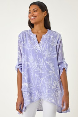 Roman Linear Print Wrap Tunic Top