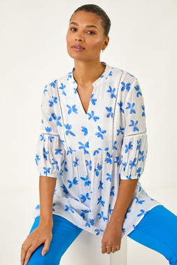 Roman Blue Floral Print Overshirt