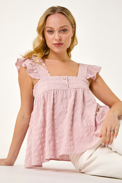 Roman Dusk Pink Textured Bubble Button Top