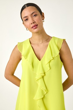 Roman Yellow Chiffon Ruffle Vest Top