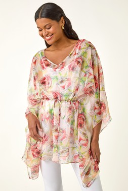 Roman Floral Print Kimono Top