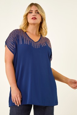 Roman Curve Navy Hotfix Woven Top