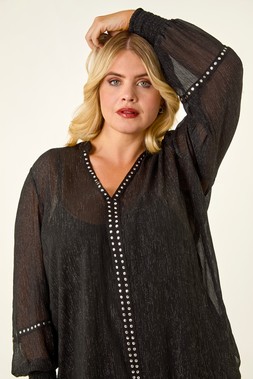 Roman Curve Black Shimmer Chiffon Blouse