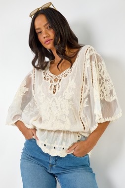 Dusk Ivory Butterfly Lace Blouse