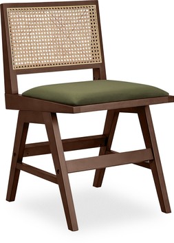 Cleo Wooden Dining Chair, Olive Green Sustainable Velvet & Walnut