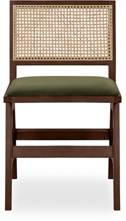Cleo Wooden Dining Chair, Olive Green Sustainable Velvet & Walnut