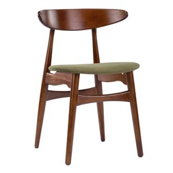 Malmros Wooden Dining Chair, Moss Green Sustainable Mohair Velvet & Walnut