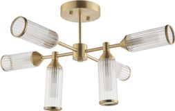 Aster Flush Ribbed Glass Ceiling Light, Brass