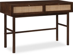 Bourton Office Desk, Dark Mango Wood & Cane