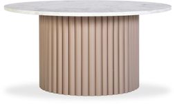Medby Round Coffee Table, Taupe Mango Wood & White Marble