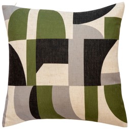 Geometric Print Cushion, Olive Green & Black
