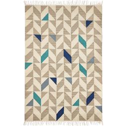 Cream and Blue Patterned Rug