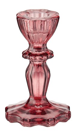 Heavy Petals Short Dark Pink Glass Candlestick