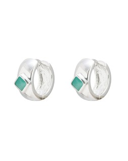 Kya Amazonite Diamond Shape Inlay Silver Plated Clicker Hoop Earrings