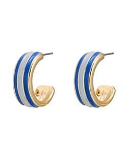 India Blue Stripe Enamel Hoop Earrings