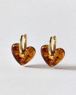 Oona Brown Resin Heart Charm Hoop Earrings £18
