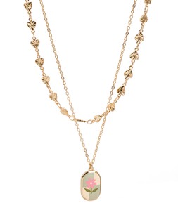 Noelle Flower Oval Charm Double Row Necklace