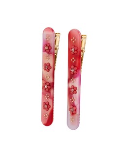 Brigitte Pink & Red Resin Flower Hair Clips Set of Two