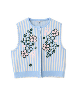 Blue & Cream Striped Floral Embroidered Knitted Waistcoat £65 €85