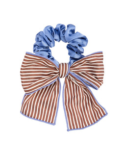 Anna Brown & White Stripe Bow Mini Blue Scrunchie £12.50