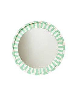 Azul Green & White Stripe Large Round Mirror