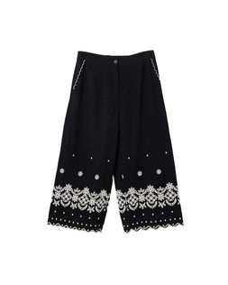 Black & Cream Embroidered Hem Wide Leg Trousers £75 €98