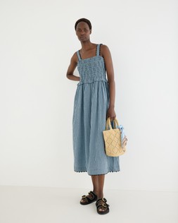 Blue & Black Gingham Strappy Midi Dress £75 €98
