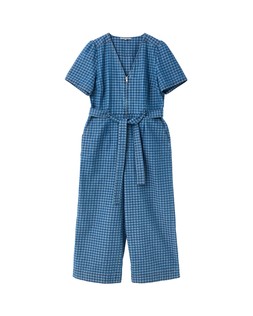 Blue Denim Gingham Cropped Wide Leg Jumpsuit £90
