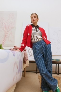 Blue Denim Gingham Wide Leg Jeans £70