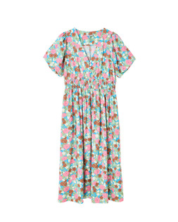 Blue & Pink Floral V-Neck Puff Sleeve Midi Dress £80 €104