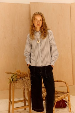 Blue Striped Frill Collar Shirt £58