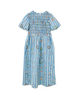 Blue Striped Plate Print Shirred Bodice Midi Dress £85 €115