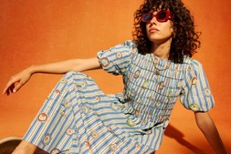 Blue Striped Plate Print Shirred Bodice Midi Dress £85 (Landscape)