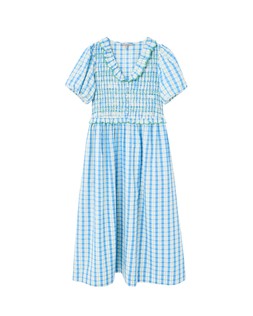 Blue & White Gingham Shirred Bodice V-Neck Midi Dress £85 €115