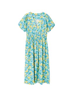 Blue & Yellow Floral V-Neck Puff Sleeve Midi Dress £80 €120