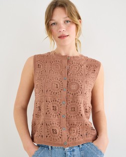 Brown Button Up Crochet Waistcoat £58 €76