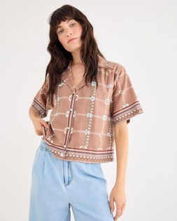 Brown Floral Print Short Sleeve Shirt £65 €85