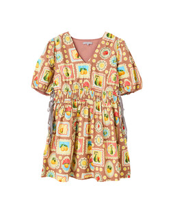 Brown Postcard Print V-Neck Puff Sleeve Midi Dress £78 €105